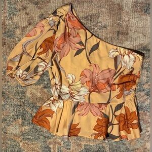 NWOT dRA Los Angeles One Sleeve Side Zip Blouse Size Small in Orange/Pale Pink